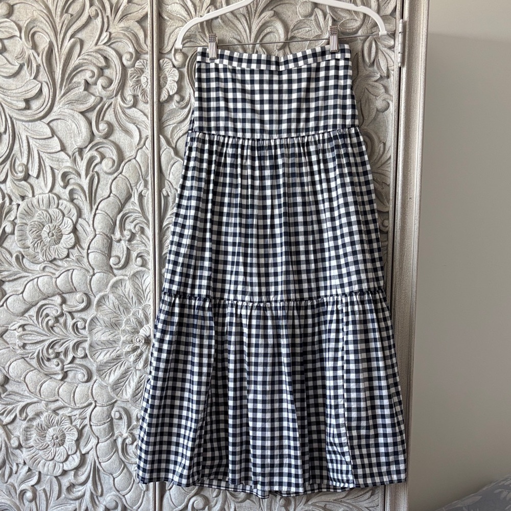J.Crew Navy Gingham Midi Skirt